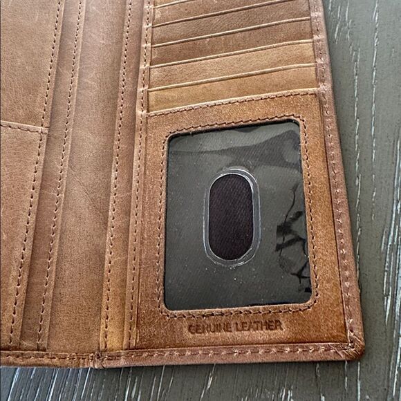 Roper Tan Leather Long Wallet with Embossed American flag Western Boho NWOT - Picture 5 of 8
